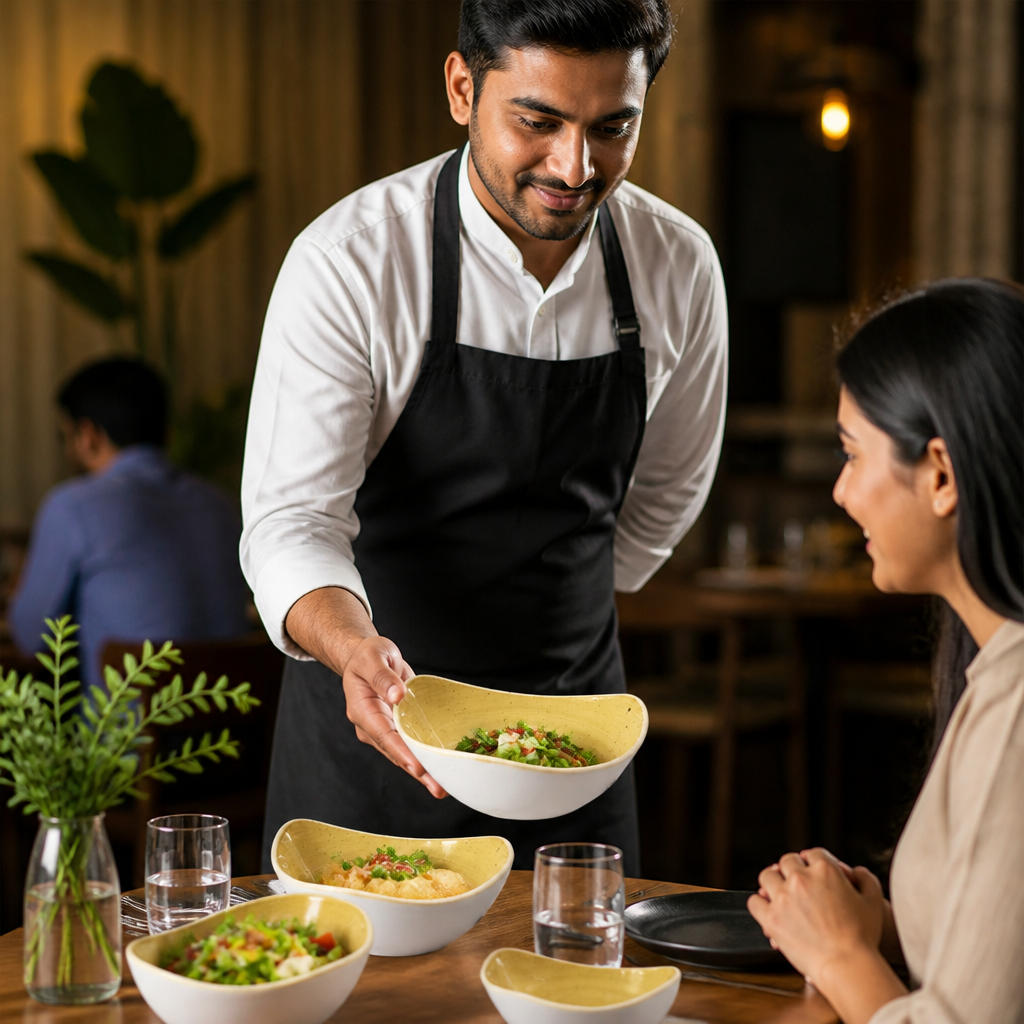 Mustard Triangular Bowls in Super Vitrified Ceramic for Cafés & Restaurants