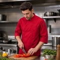 Red Polycotton Chef Jacket with Three-Quarter Sleeves for Professional Kitchens