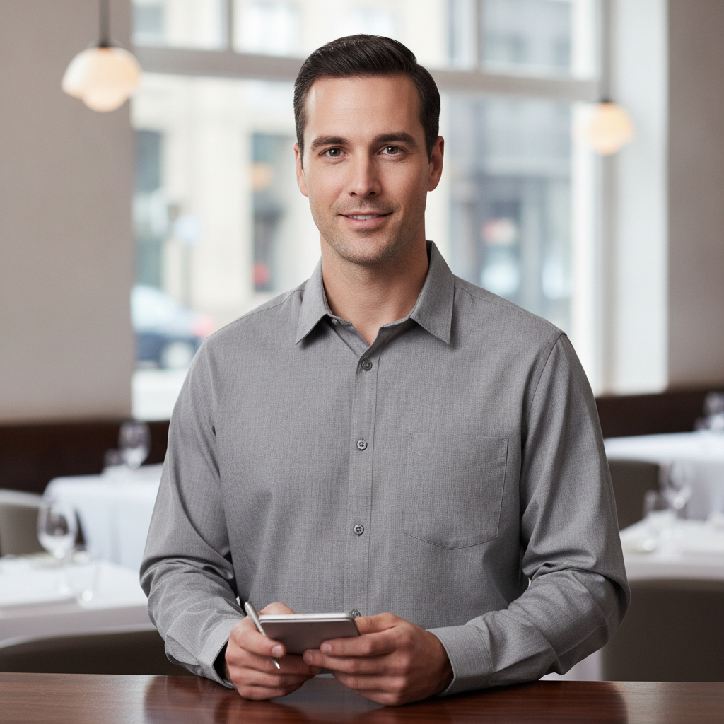 Polycotton Grey Long Sleeve Shirt for Front-of-House Service