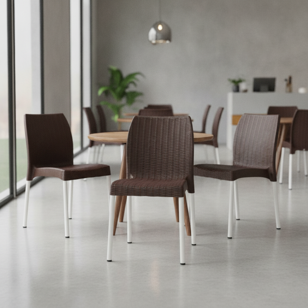 Polypropylene Rattan Side Chairs Brown 813mm for Cafés & Restaurants (Pack of 4)