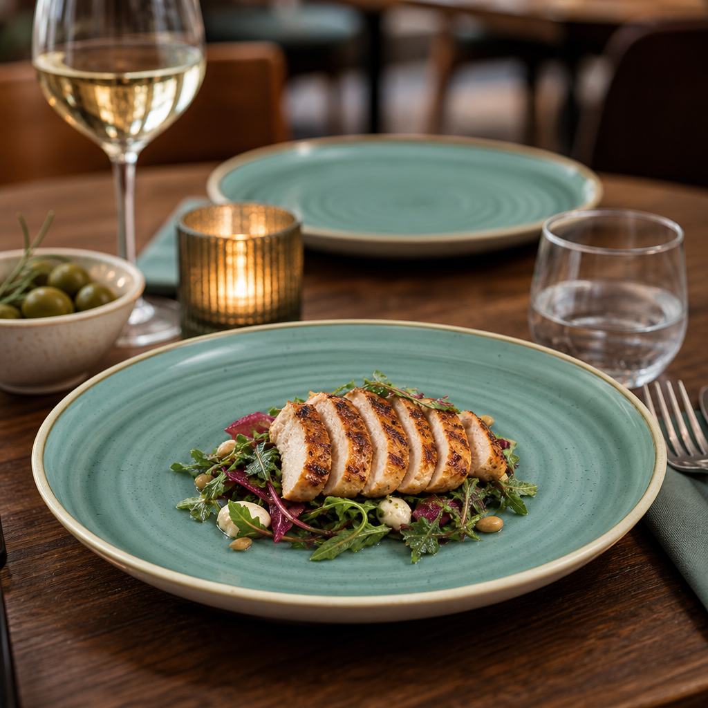 Walled Plates 9¼ Green Vitrified Ceramic for Dining Tables (Pack of 6)