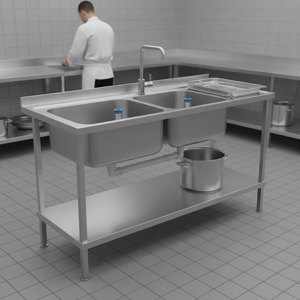 304 Stainless Steel Double Sink Unit 1500mm for Commercial Kitchens