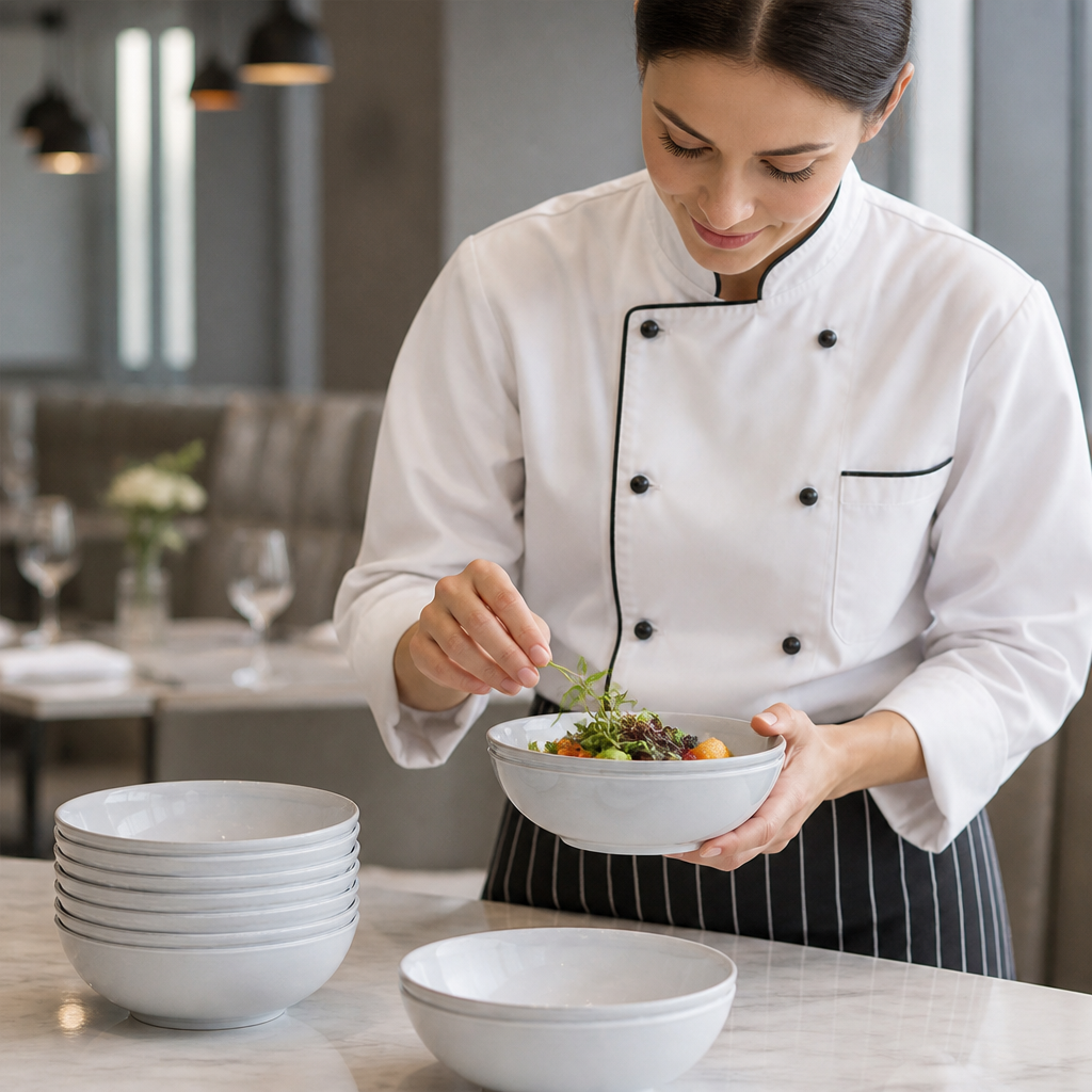 Deep Bowls 745ml White Stoneware for Dining (Pack of 6)