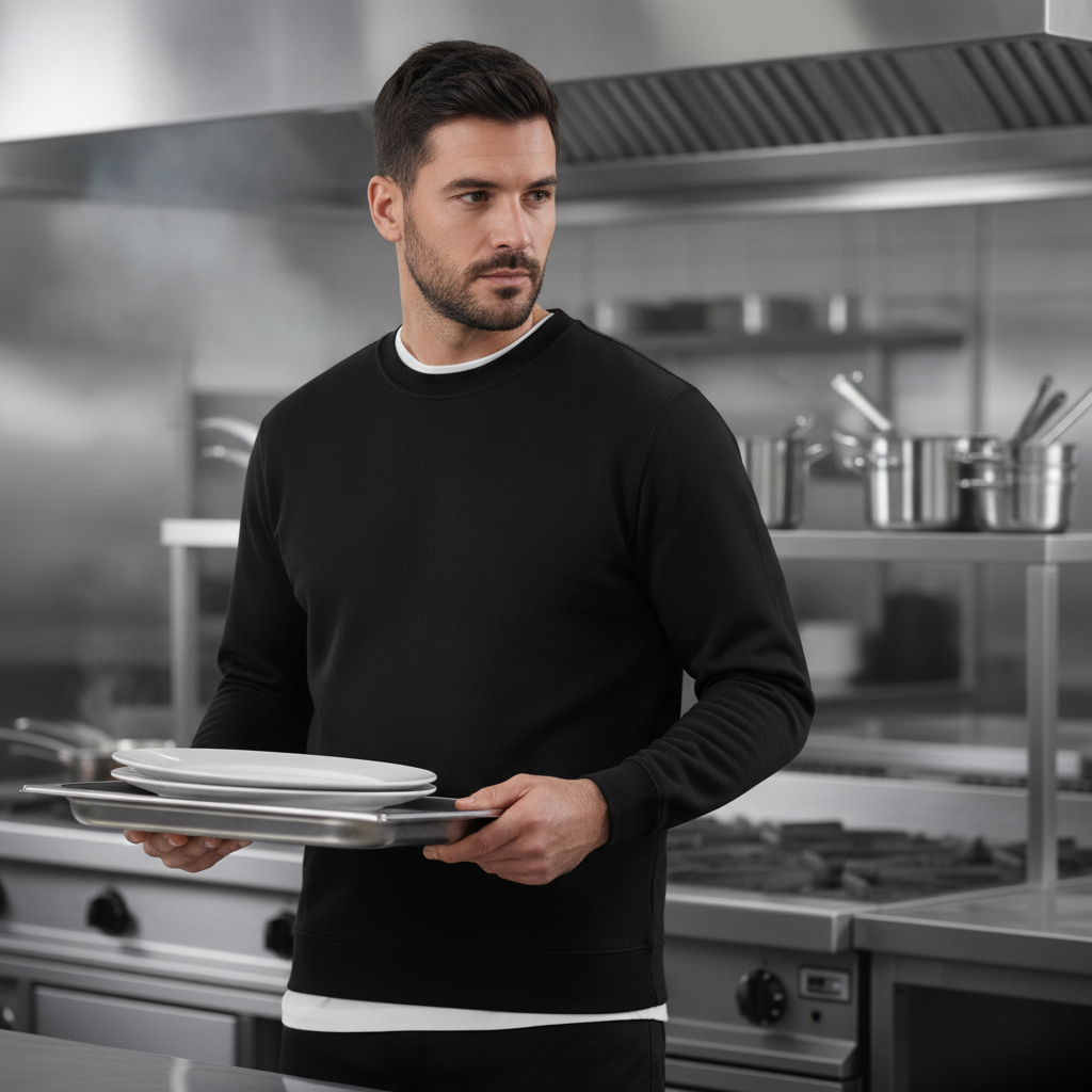 Polycotton Crew Neck Sweatshirt Black for Catering & Hospitality