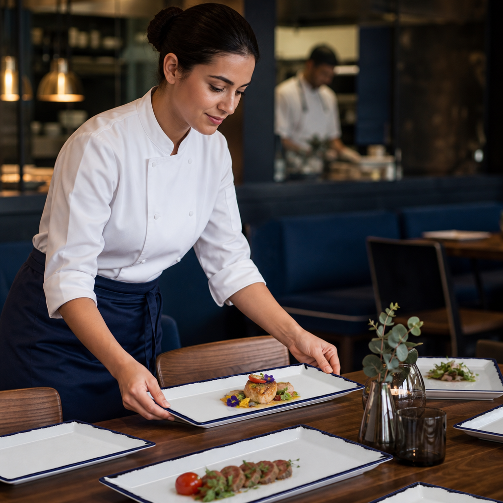Rectangular Trays Blue Porcelain for Modern Dining (Pack of 6)