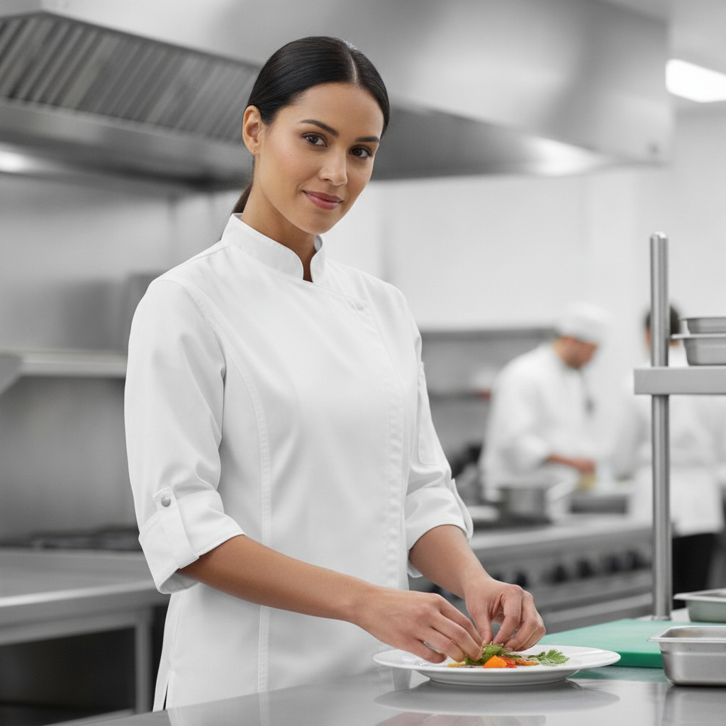 Polycotton White Women's Chef Jacket for Culinary Professionals