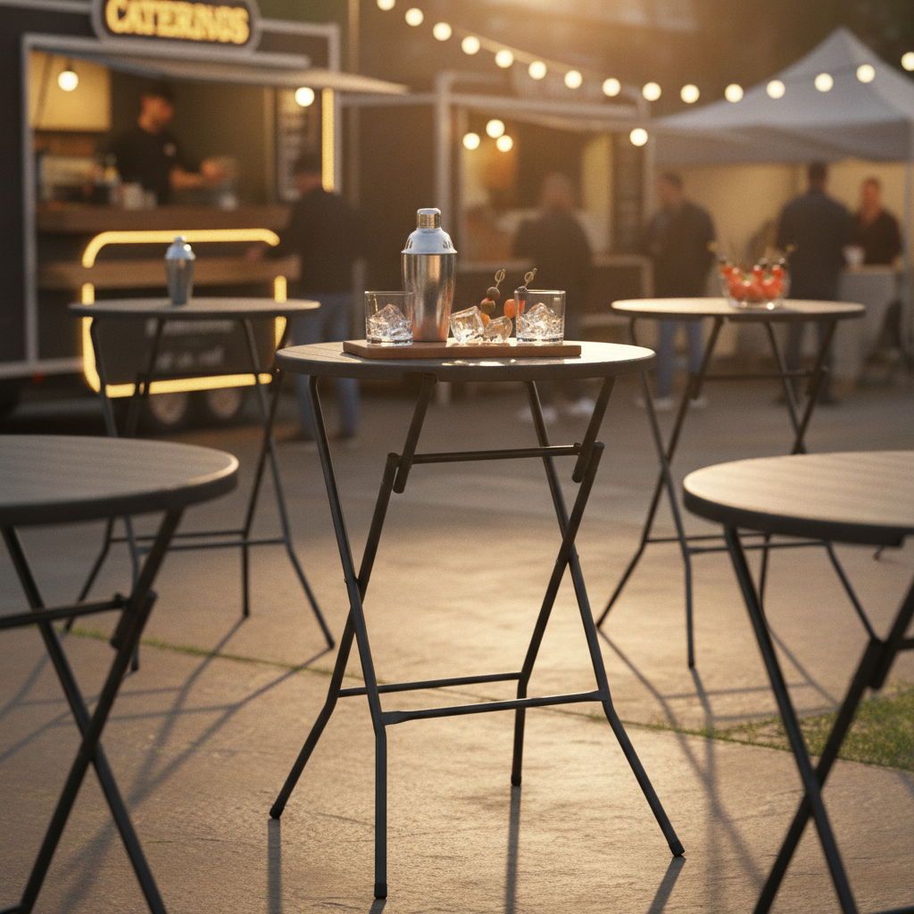 HDPE Folding Bar Table in Wood Effect 800mm for Mobile Catering