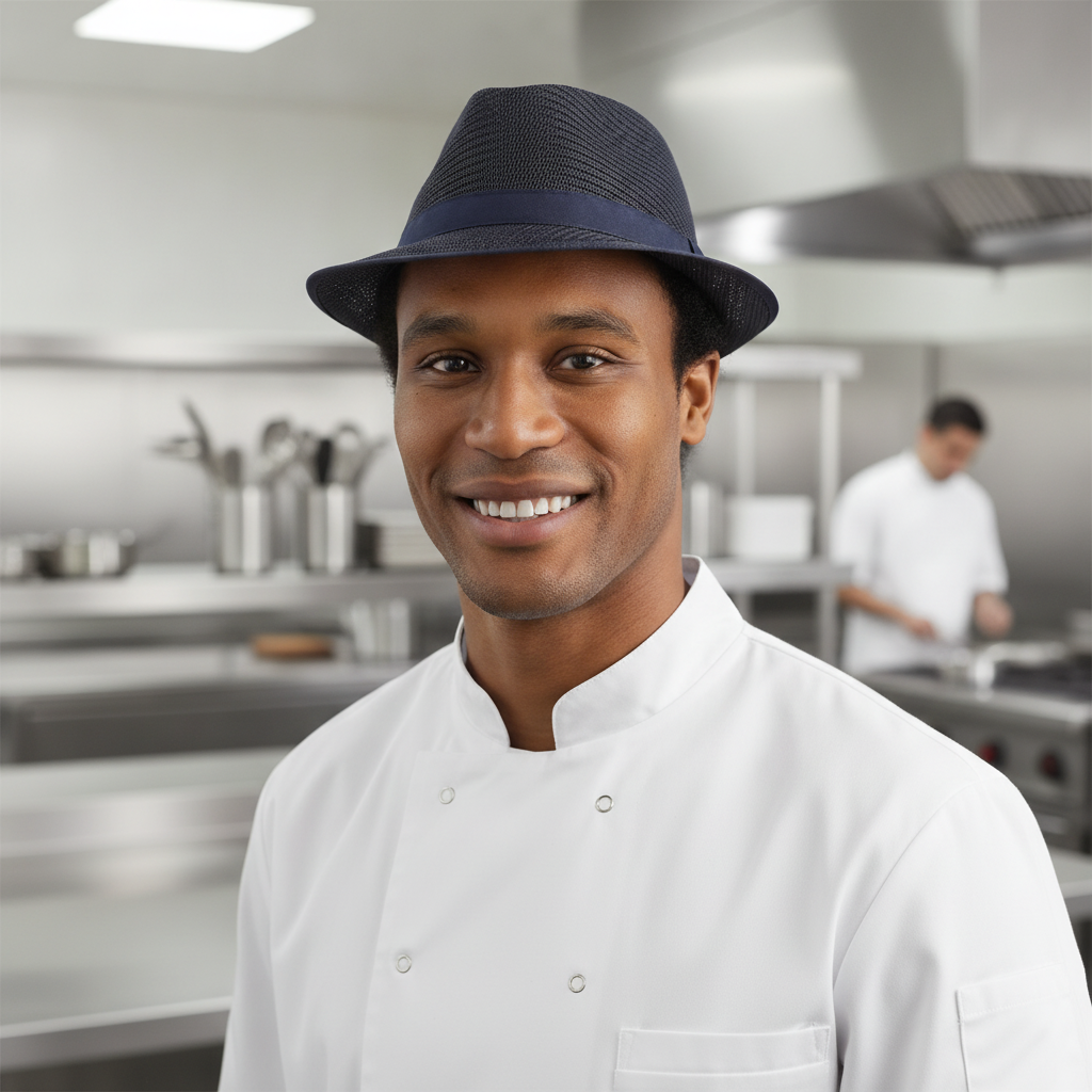 Lightweight Mesh Navy Trilby Hat for Staff Use (Size M)