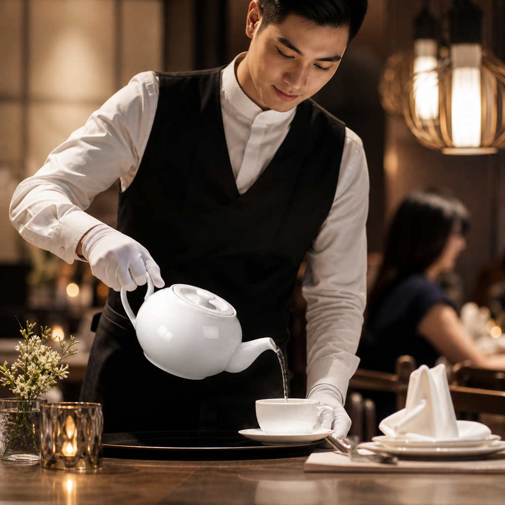 Porcelain Oriental Teapot 1L for Serving Tea