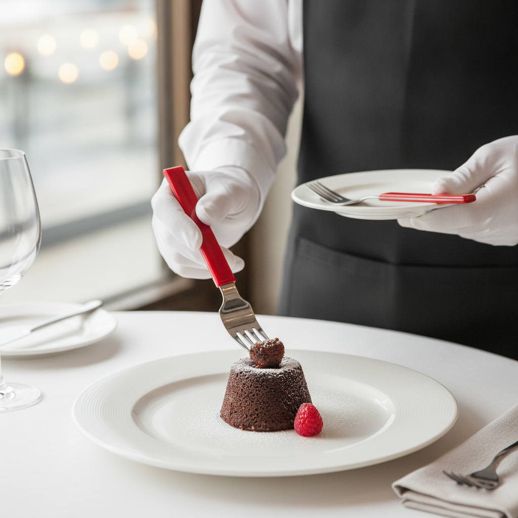 18/10 Stainless Steel Dessert Forks with Red Handles for Independence (Pack of 12)