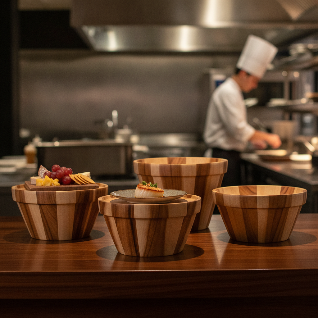 Natural Hardwood Plant Pot Pedestals 275mm for Food Presentation (Pack of 4)