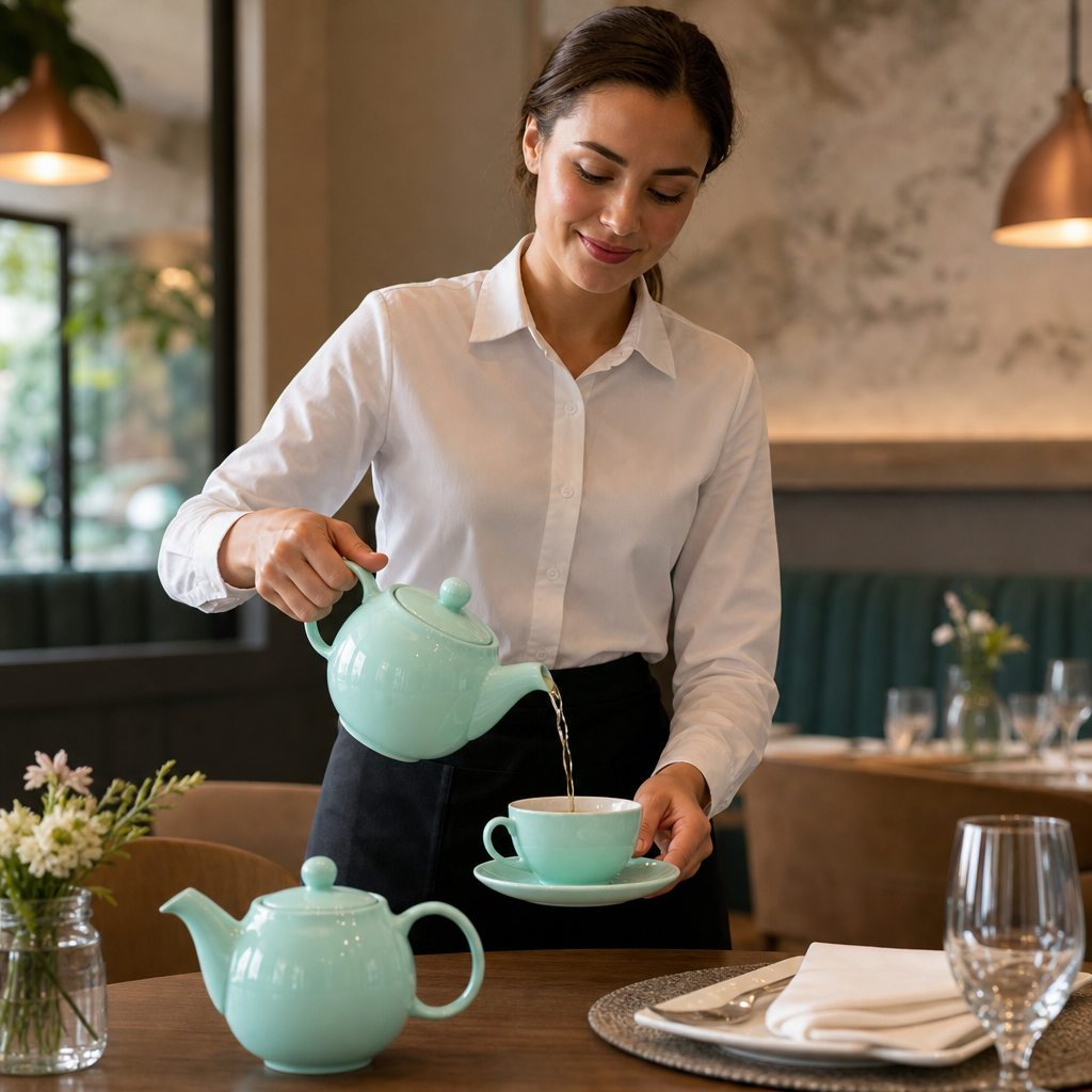 Stoneware Green Teapot 450ml for Table Service (Pack of 2)