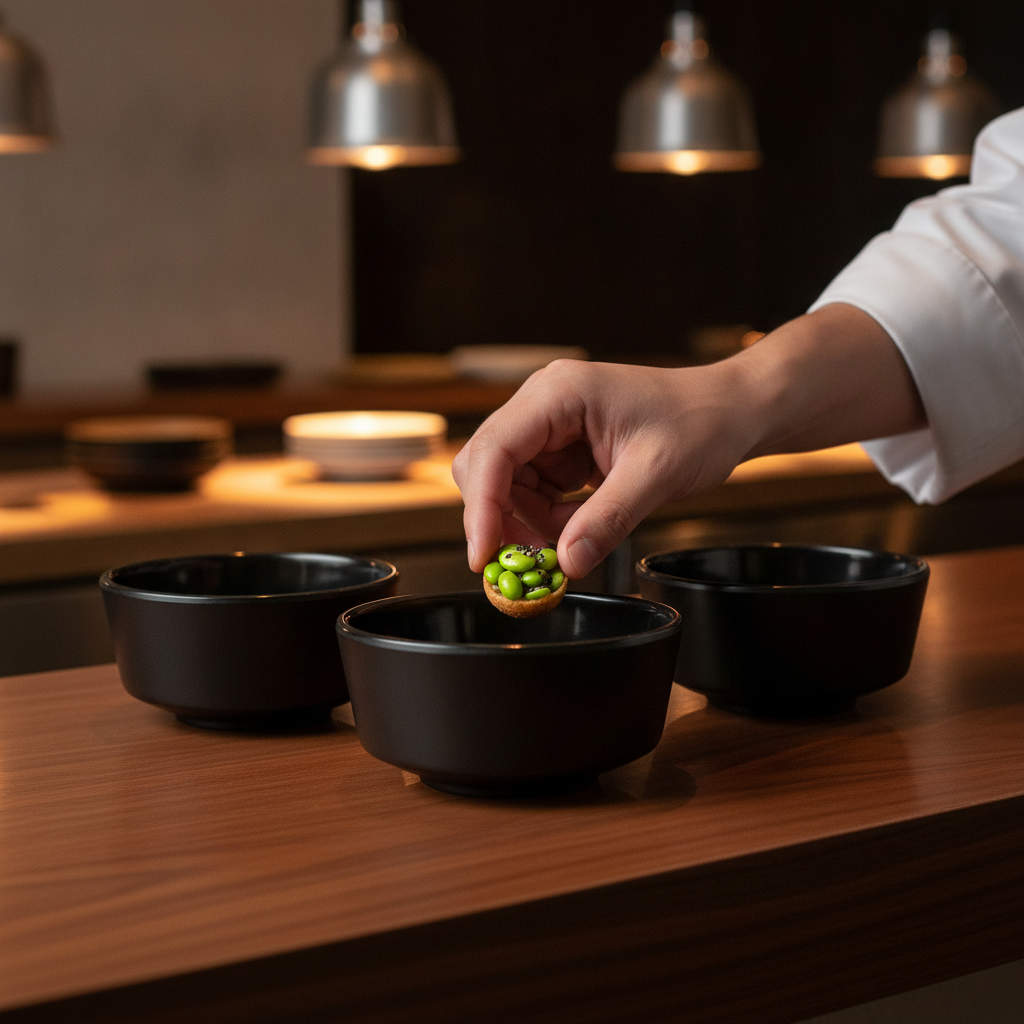Melamine Black Round Bowl 50ml for Serving & Presentation