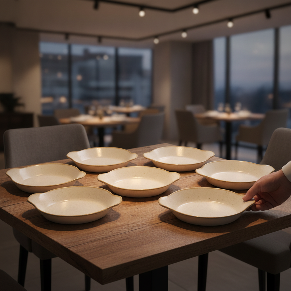 Super Vitrified Ceramic Round Eared Dish 180mm for Serving (Pack of 6)