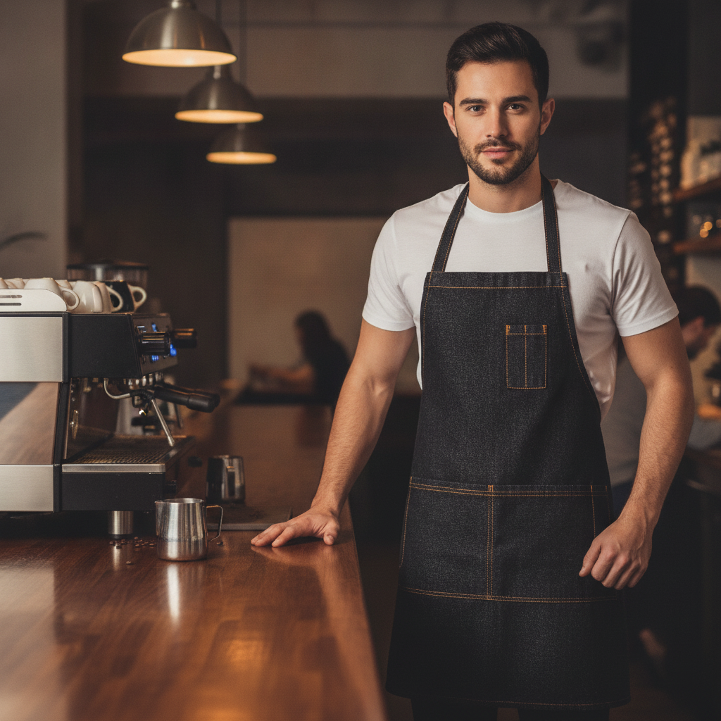 Cotton Denim Half Bistro Apron Black for Chic Venues