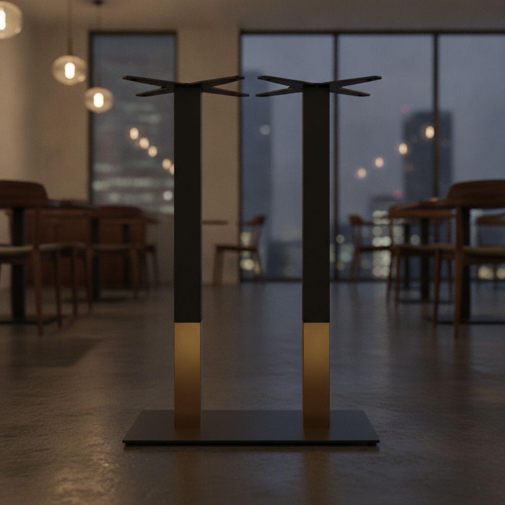 Steel Bar Height Table Base with Gold Collar 700x400mm for Indoor Use