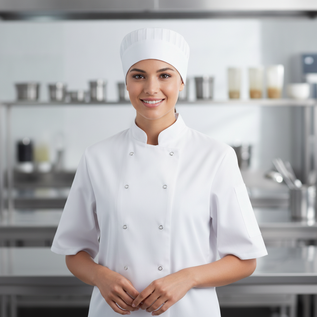 Lightweight White Polycotton Beanie for Kitchen Use
