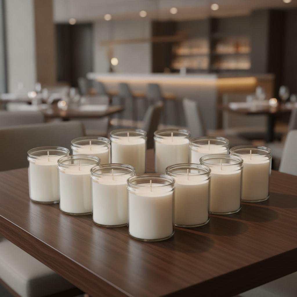 Clear Glass Candle Jars with White Wax 82mm for Relaxed Dining (Pack of 8)