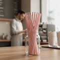 Compostable Paper Straws 210mm Pink for Cold Beverages (Pack of 250)