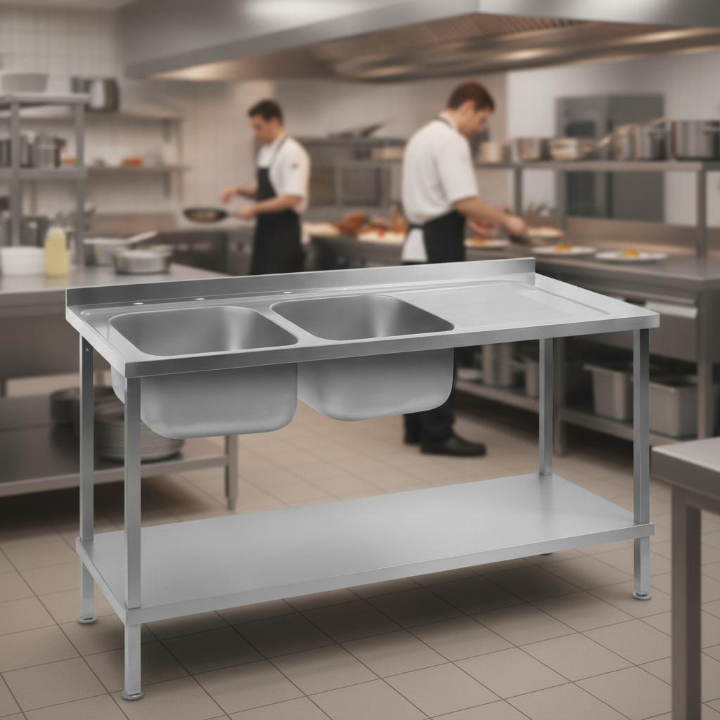 304 Stainless Steel Double Sink Unit 1800mm for Commercial Kitchens