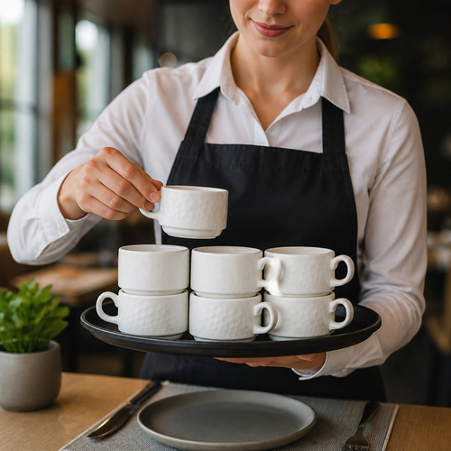 Alumina Stacking Cups 85ml Vitrified Ceramic for Hospitality (Pack of 12)