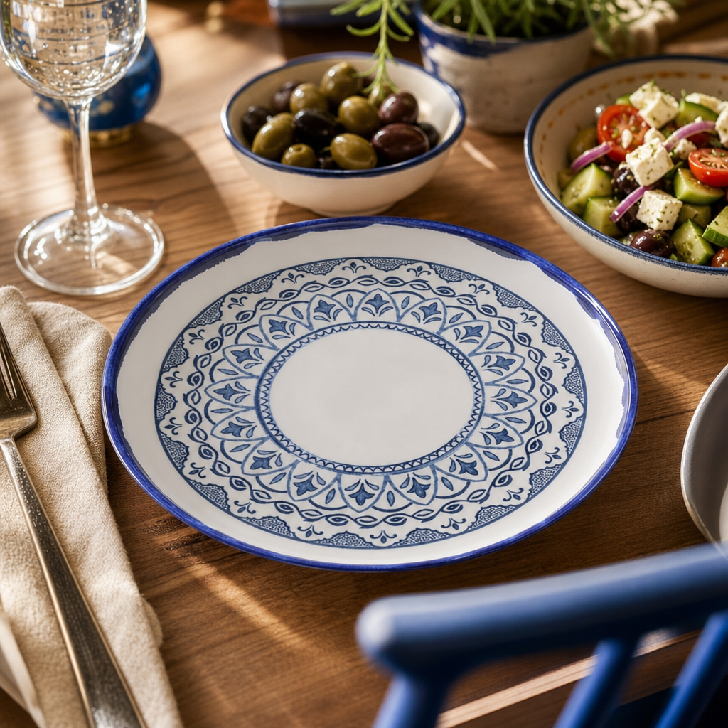 Walled Plates 210mm Blue Vitrified Stoneware for Dining (Pack of 6)