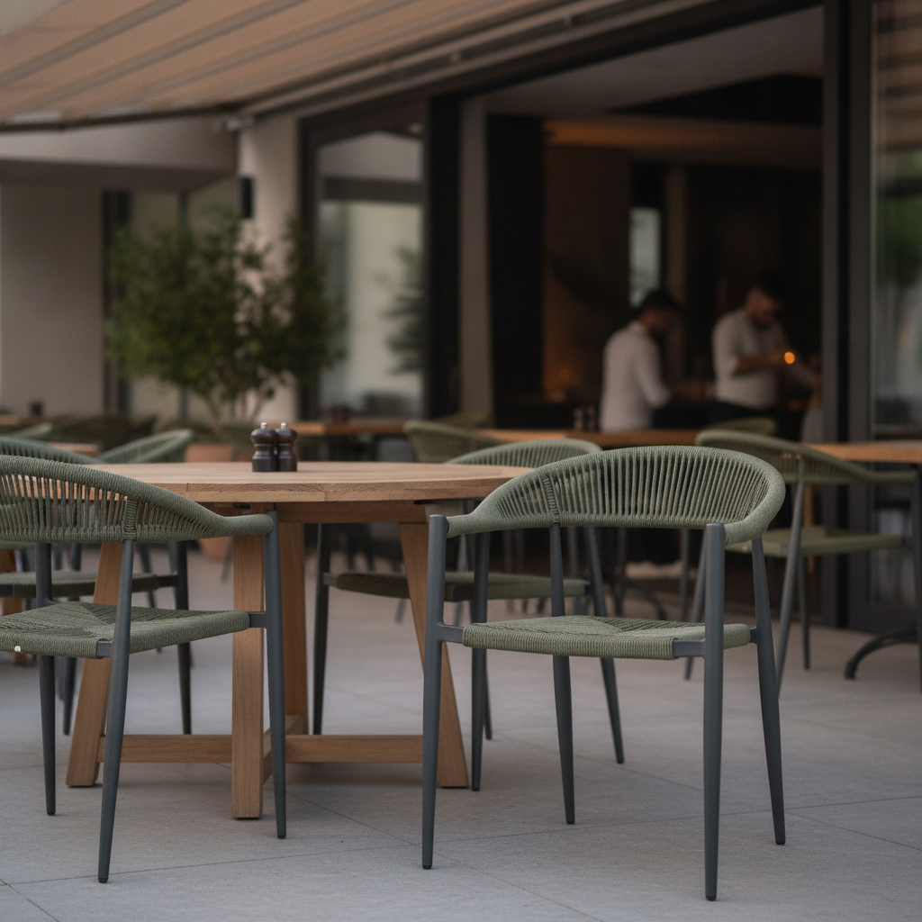 Rattan Outdoor Arm Chair with Aluminium Frame 768mm for Restaurants (Pack of 4)