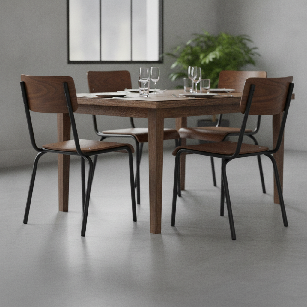 Dark Walnut Wood Side Chairs with Metal Frame 830x500mm for Restaurants (Pack of 4)