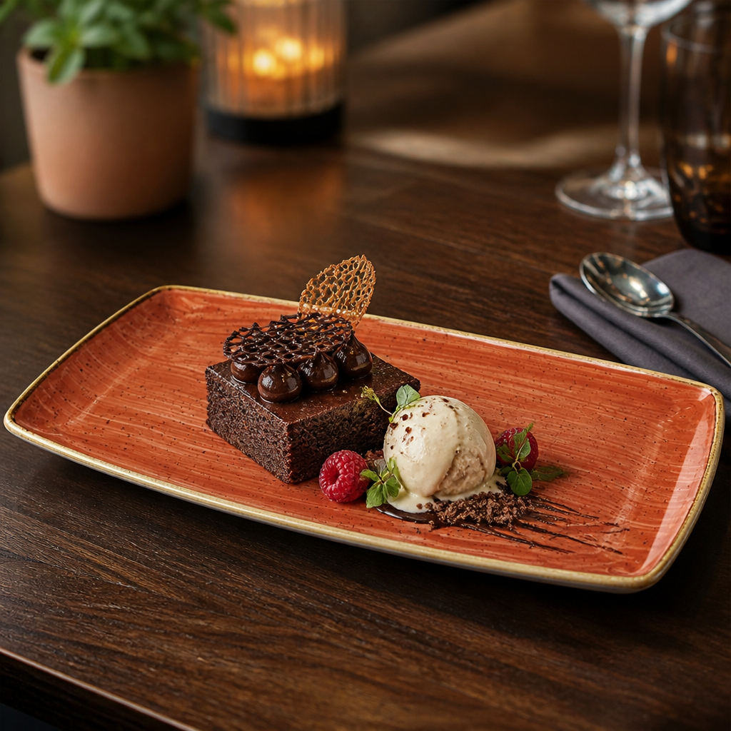Rectangular Plates Spiced Orange Vitrified Ceramic for Serving Desserts & Sharing (Pack of 6)