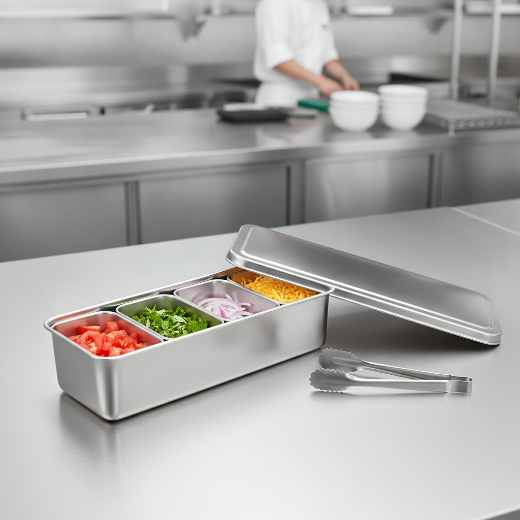 Stainless Steel Four-Compartment Container for Food Storage