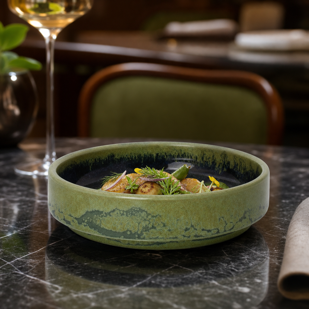 Round Stacking Trays Green Vitrified Ceramic for All Courses (Pack of 10)