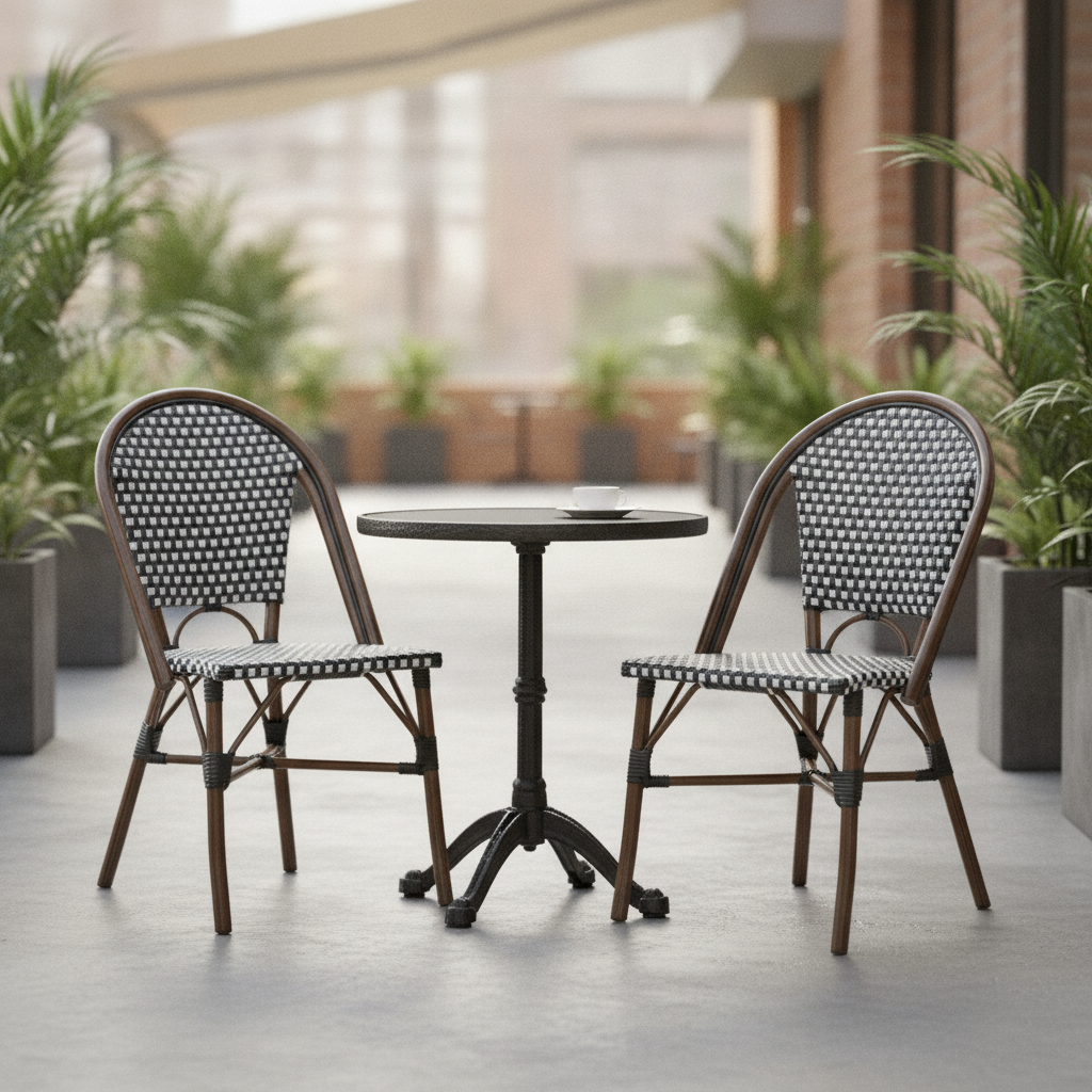 Aluminium & PE Wicker Parisian Style Rattan Chairs 890mm for Outdoor Use (Pack of 2)