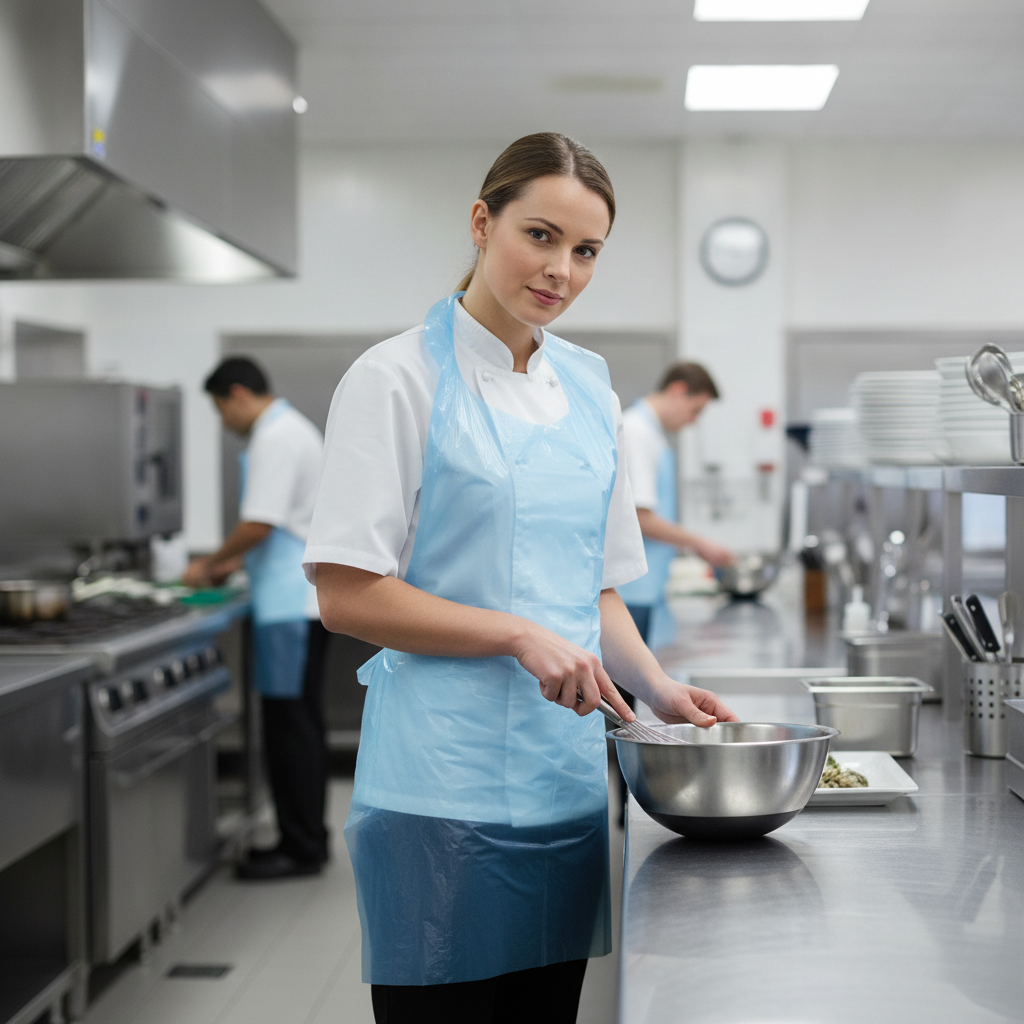 Polythene Disposable Bib Aprons Blue for Back of House (Pack of 100)