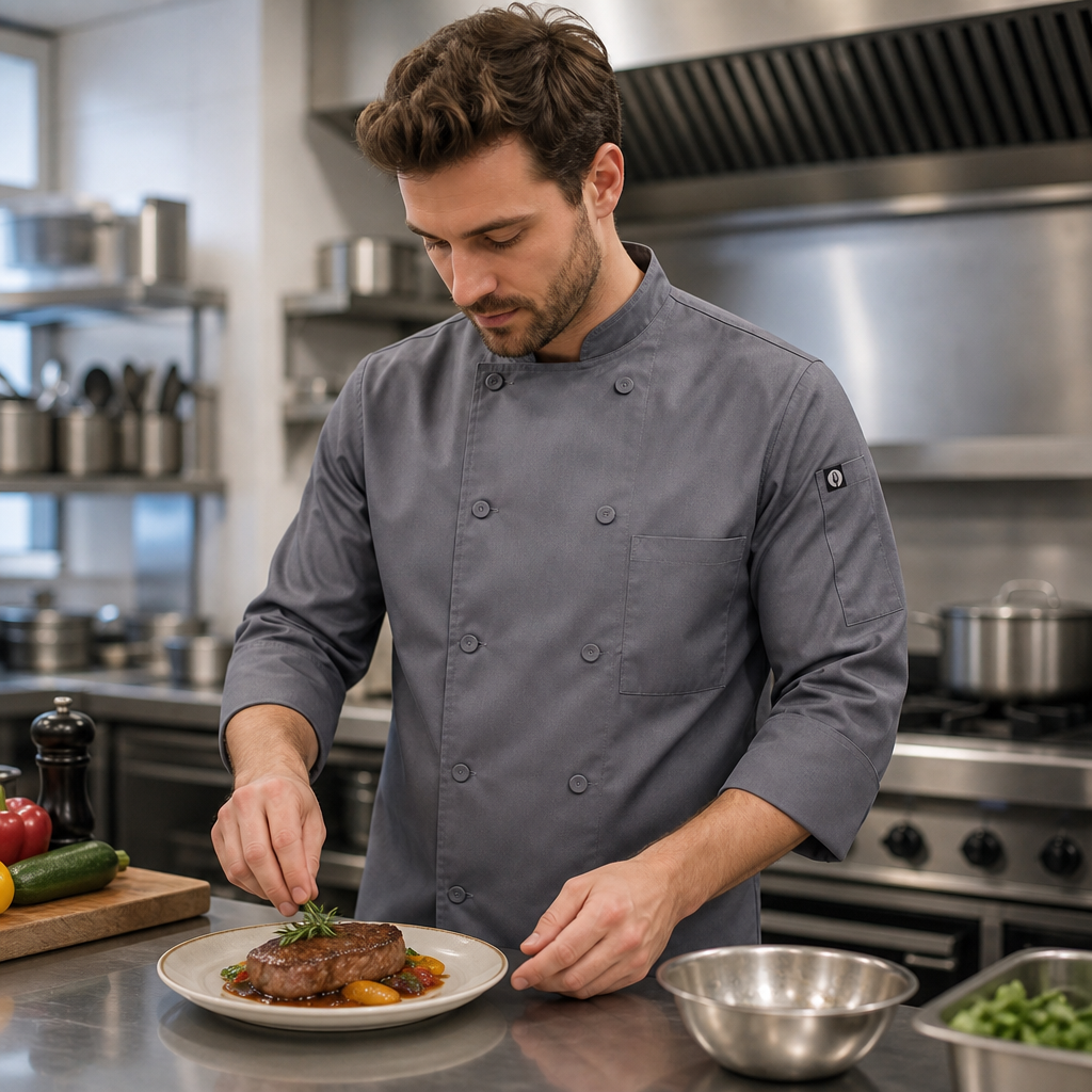 Grey Polycotton Unisex Chef Jacket for Professional Kitchens