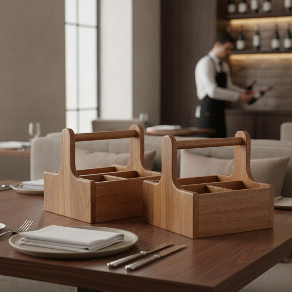 Acacia Wood Small Table Caddy 144x147mm for Cafés & Restaurants (Pack of 2)