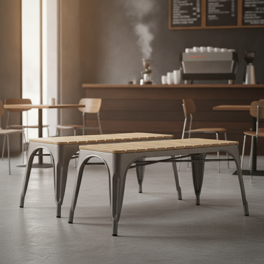 Mango Wood Slatted Indoor Bench with Gunmetal Frame 450mm for Cafés (Pack of 2)