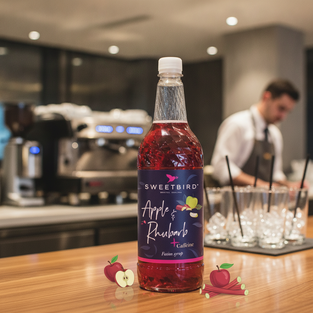 Apple and Rhubarb Syrup 1L with Caffeine for Iced Drinks