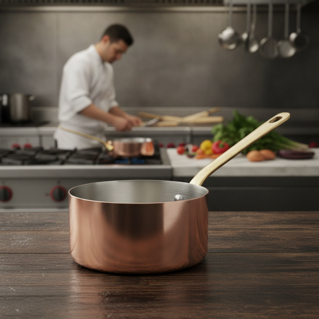 Copper Saucepan 14cm with Brass Handle for Oven-to-Table Presentation