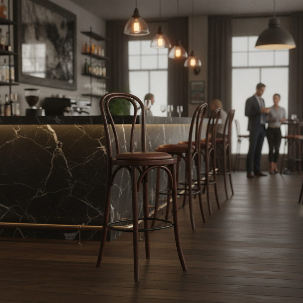 Rubber Wood Hoop Back Bar Chair with Bison Espresso Seat 10kg for Restaurants