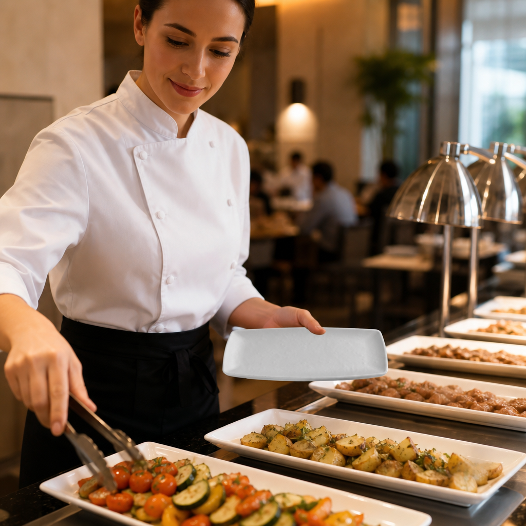 Rectangle Plates 241x110mm White Melamine for Buffet Presentations (Pack of 12)