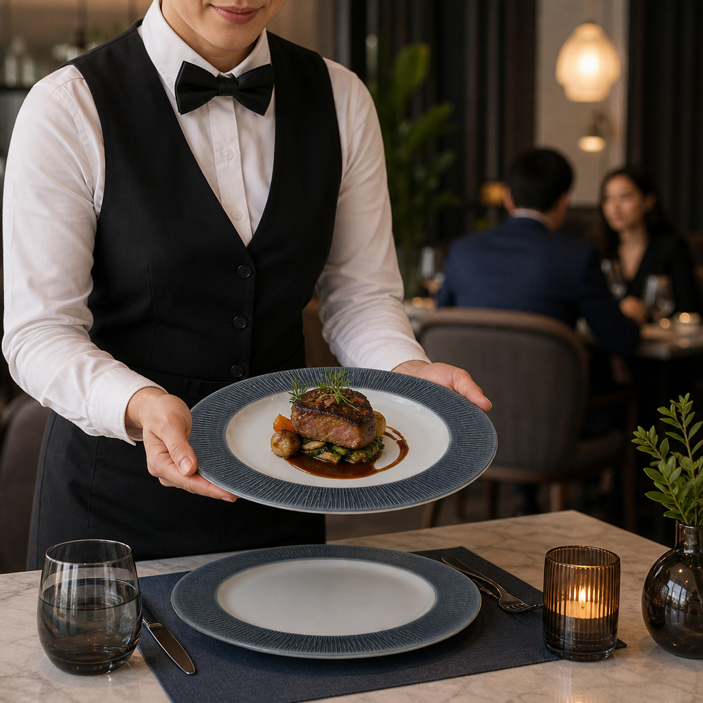 Footed Plates 260mm Vitrified Porcelain for Dining Service (Pack of 12)