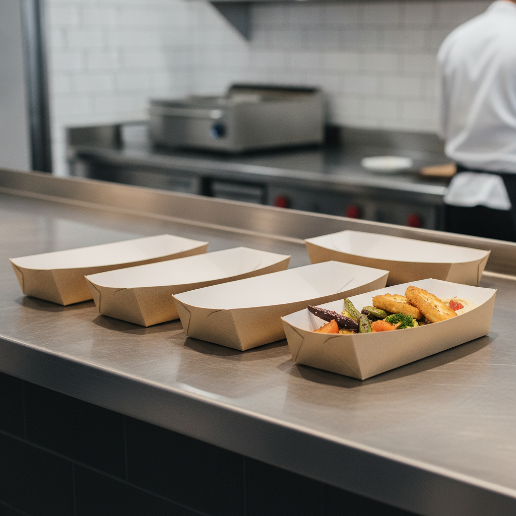 Compostable Kraft Food Trays 250mm for Takeaway Service (Pack of 500)