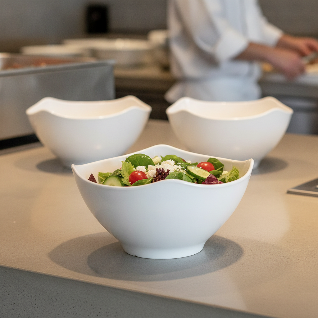 White Melamine Bowl 350mm for Elegant Buffets