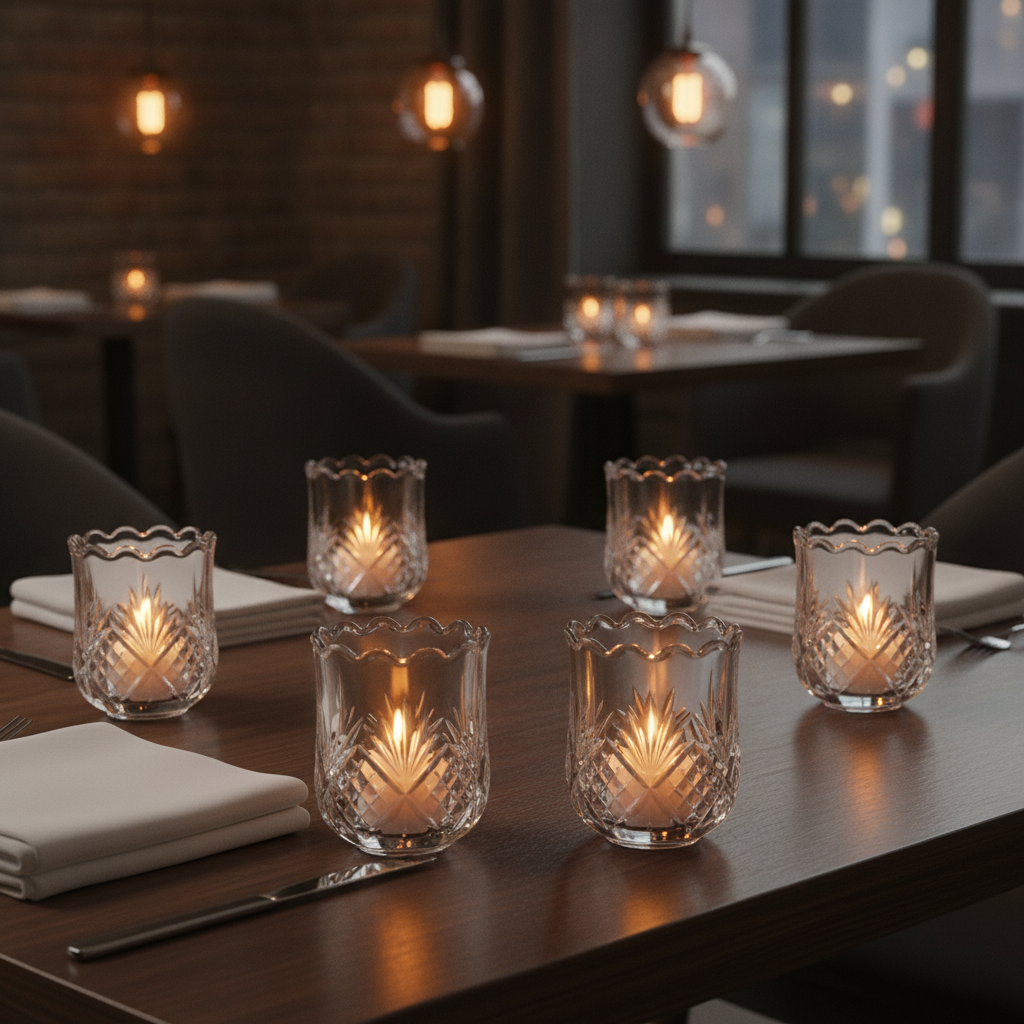 Clear Glass Tealight Holders 70x85mm for Evening Meals (Pack of 6)