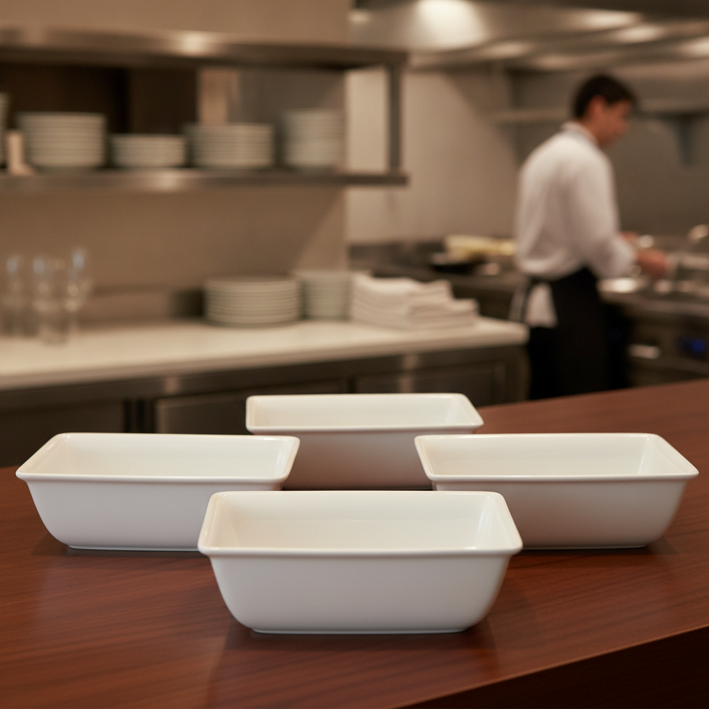 Porcelain Rectangular Serving Dishes 230x160mm for Catering (Pack of 4)