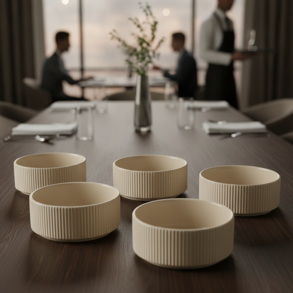 Porcelain Bowls 450ml in Sand for Catering & Hospitality (Pack of 6)