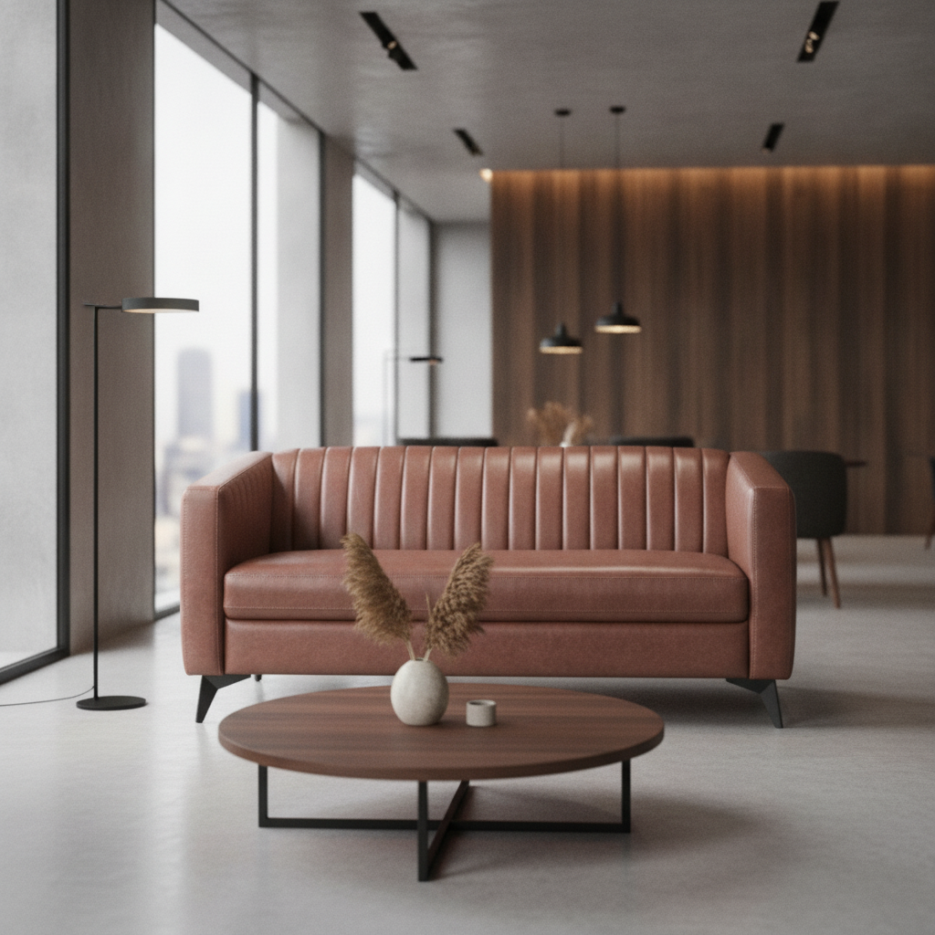 Faux Leather 2 Seat Sofa in Brown 720mm for Commercial Use