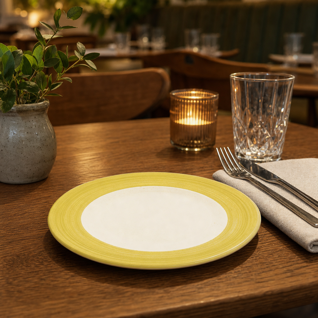 Slimline Plates 202mm Yellow Porcelain for Cafés & Restaurants (Pack of 24)