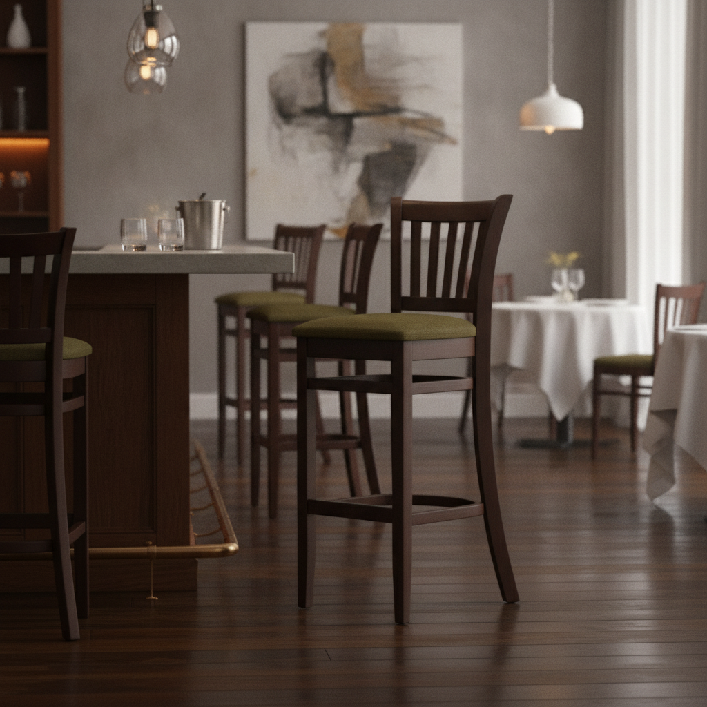 Rubber Wood Bar Chair with Padded Seat 1100mm for Commercial Use