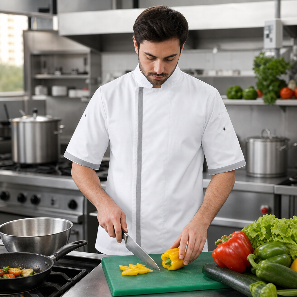 Unisex Chef Jacket in White Polycotton for Professional Kitchens